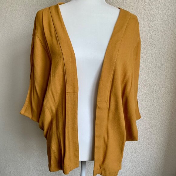 ANTHROPOLOGIE Elevenses Limn Open Front Crepe Cocoon Jacket Gold M/L - Picture 2 of 8
